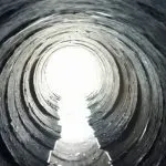 Inside a clean drain pipe with a bright light at the end, viewed during a CCTV survey